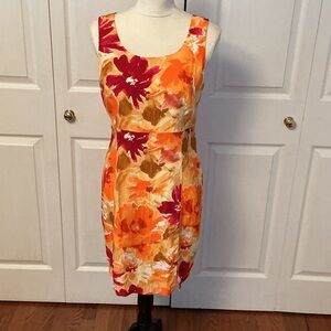 Floral Elegance Midi Dress - Orange and Red